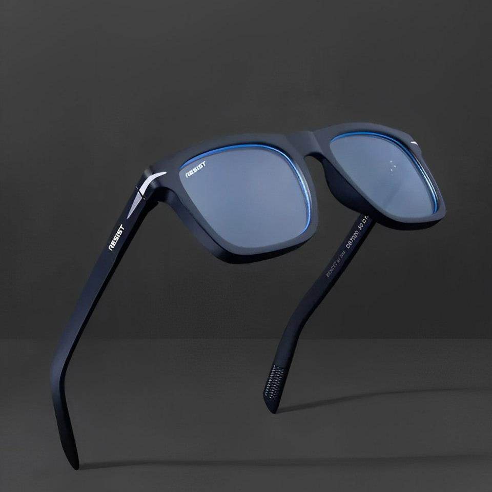 Sunglass Lover Antiblue navy square frames floating on dark background blue light blocking eyeglasses