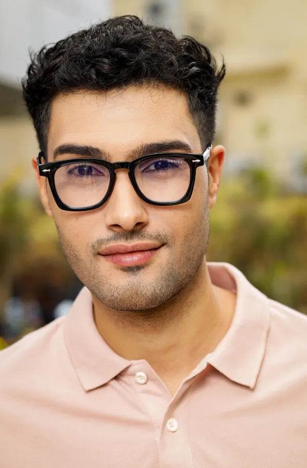 Sunglass Lover Antiblue eyeglasses with black round frames on man wearing polo blue light blocking glasses for eye strain