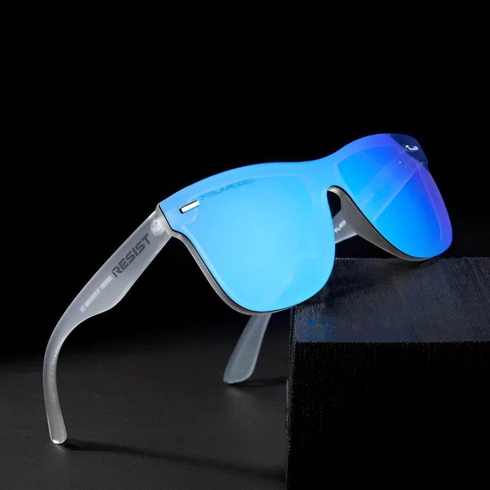 Sunglass Lover rimless blue mirror sunglasses for men with lightweight translucent gray temples