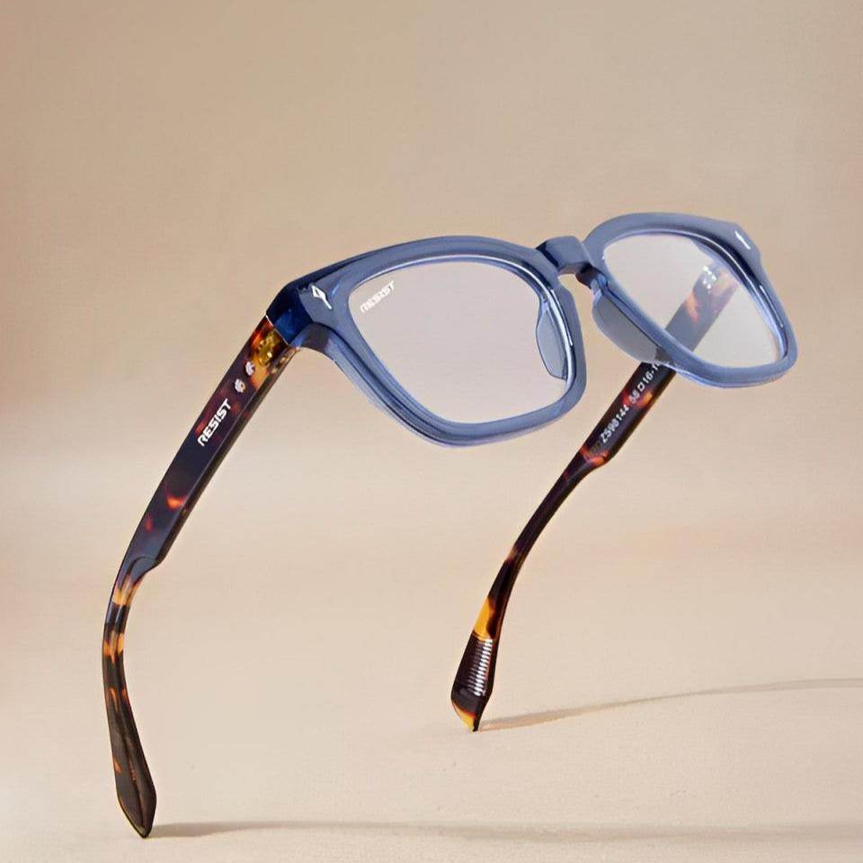 Blue Tiger wayfarer eyeglasses blue translucent frames tortoiseshell temples antiblue lenses for screen use