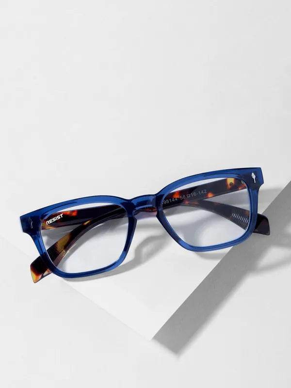 Sunglass Lover Blue Tiger wayfarer eyeglasses translucent blue frames with tortoiseshell temples blue light lenses