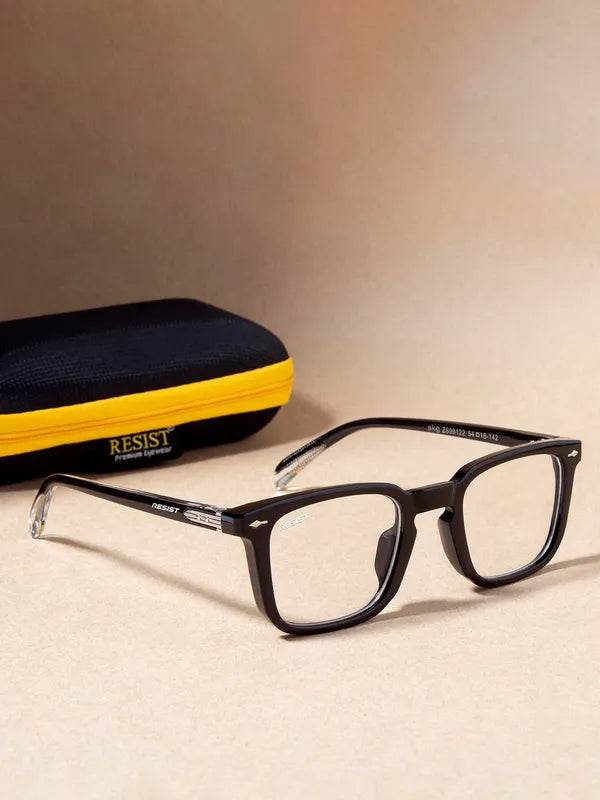 Sunglass Lover Antiblue eyeglasses with clear black eyeglass frames and black yellow zip case