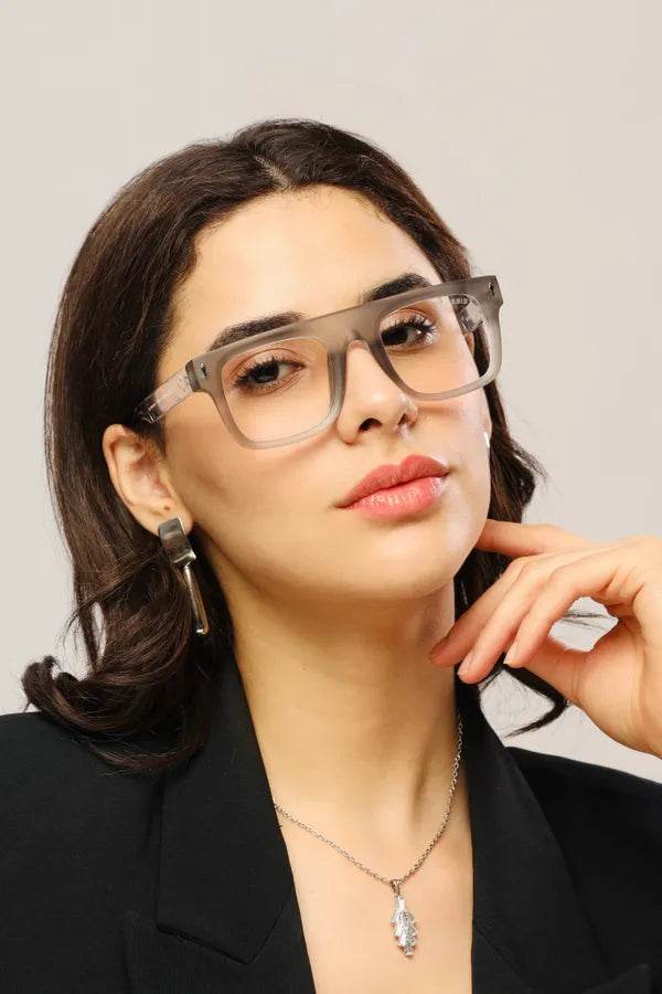 Sunglass Lover Antiblue Eyeglasses on model wearing clear square eyeglass frames with black blazer