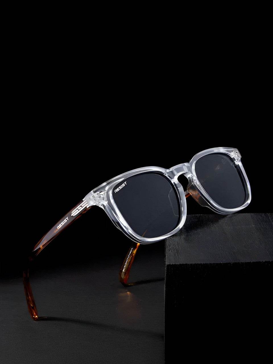 Sunglass Lover Gianna White Tiger Black sunglasses square clear frame with dark lenses and tortoise temples