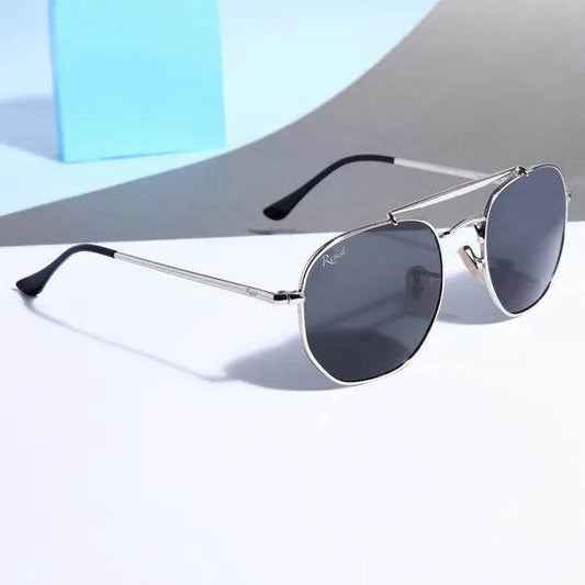 Sunglass Lover octivia silver black sunglasses hexagonal silver frame dark lenses double bridge