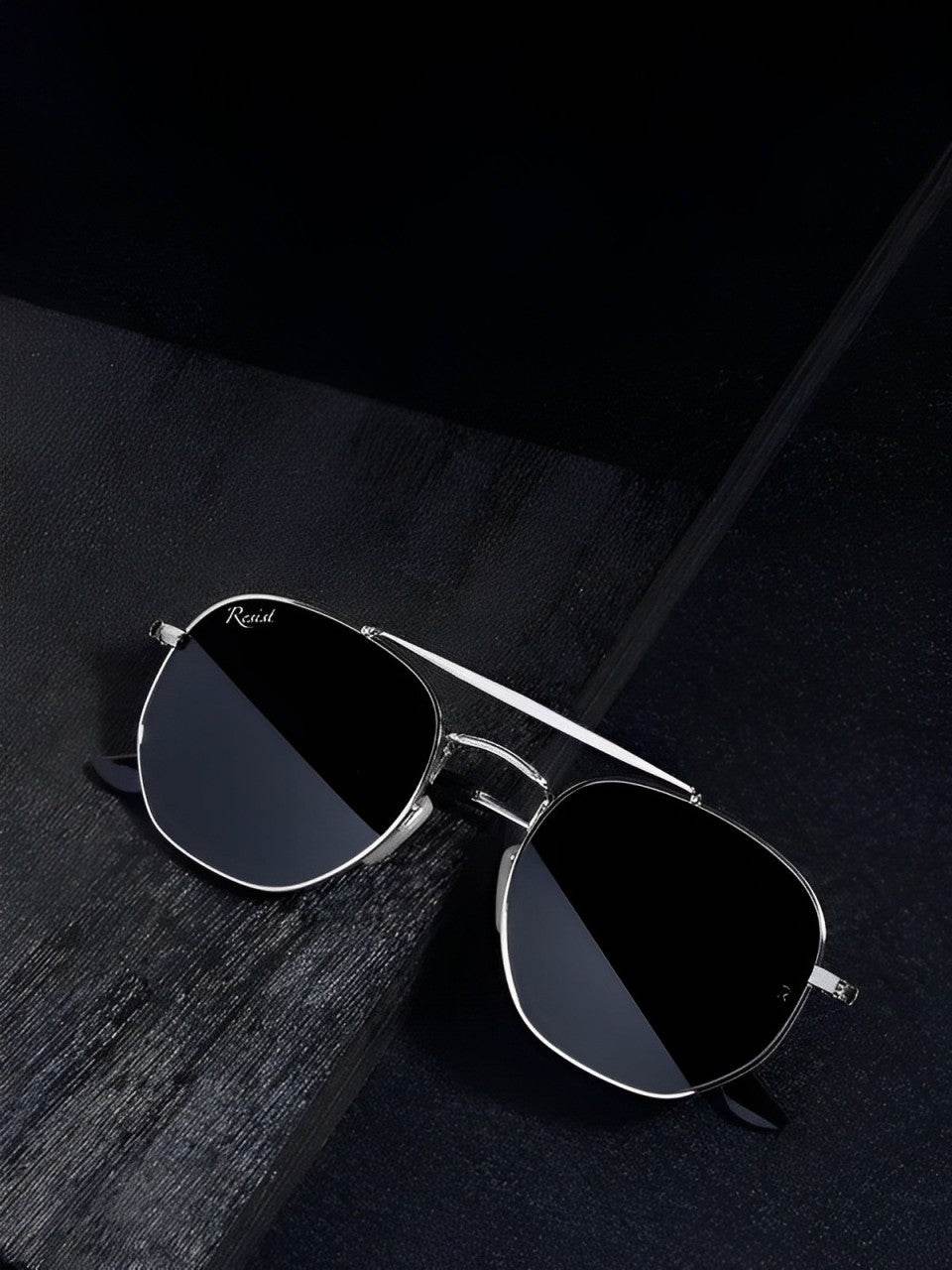 Sunglass Lover octivia silver black sunglasses hexagonal silver frame with black polarized lenses for UV protection