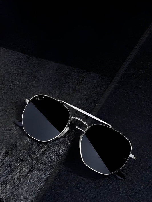 Sunglass Lover octivia silver black sunglasses hexagonal silver frame with black polarized lenses for UV protection