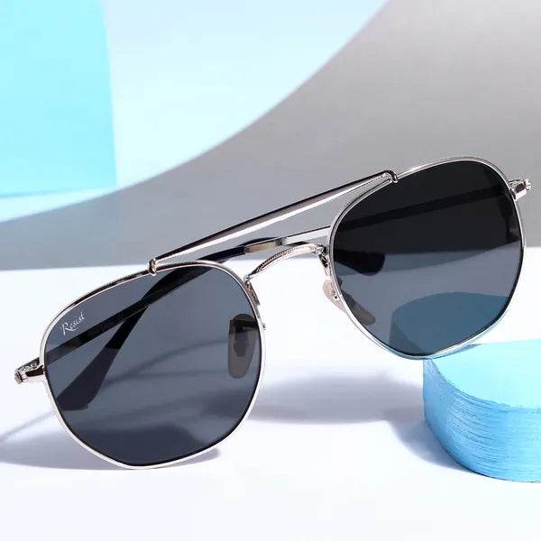 Sunglass Lover octivia silver black sunglasses hexagonal silver frame with dark lenses and double bridge