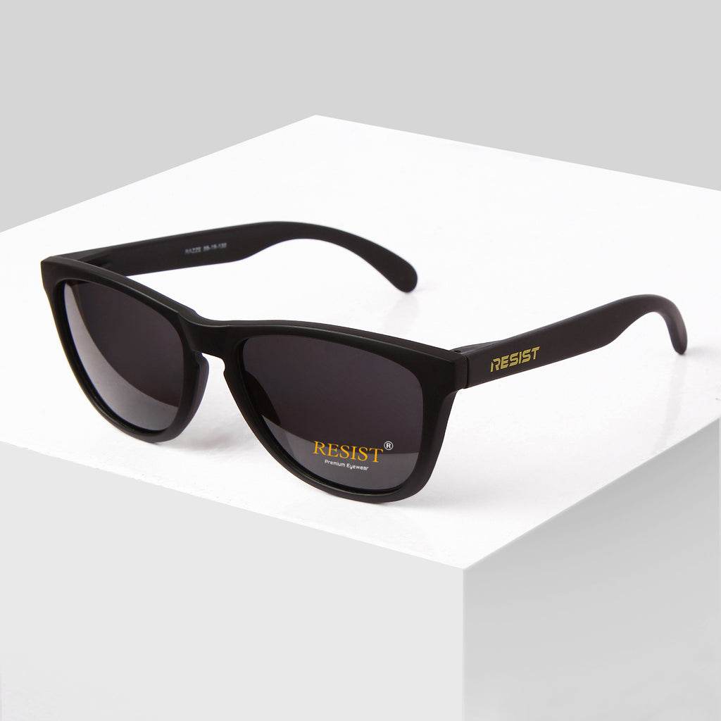 Sunglass Lover polarized square wayfarer sunglasses in matte black with dark lenses on white display