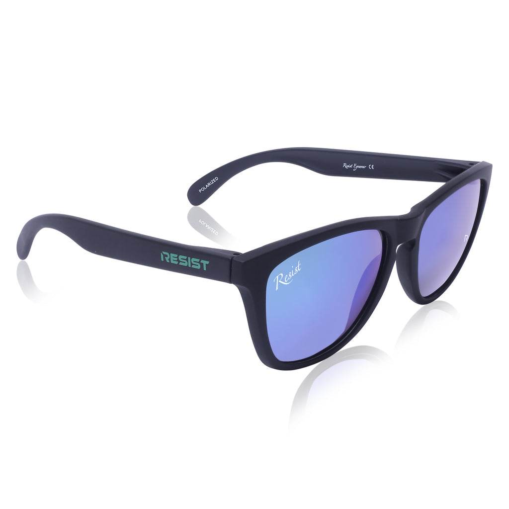Sunglass Lover polarized square wayfarer sunglasses navy matte frame blue mirrored lenses with logo