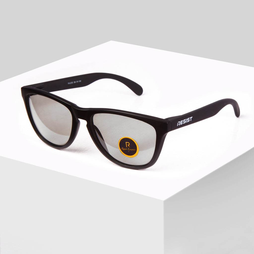 Sunglass Lover polarized square wayfarer sunglasses in black with gray mirrored lenses and acetate frame