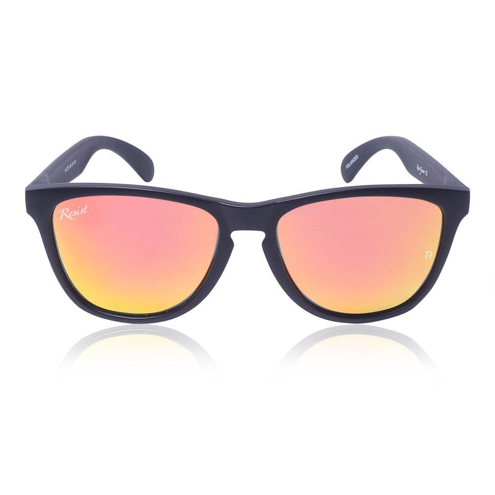 Sunglass Lover polarized square wayfarer sunglasses black frame with pink orange mirrored lenses