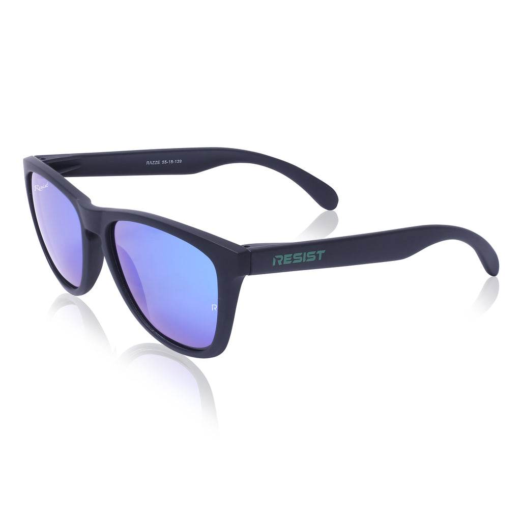 Sunglass Lover polarized square wayfarer sunglasses with navy matte frame and blue mirrored lenses