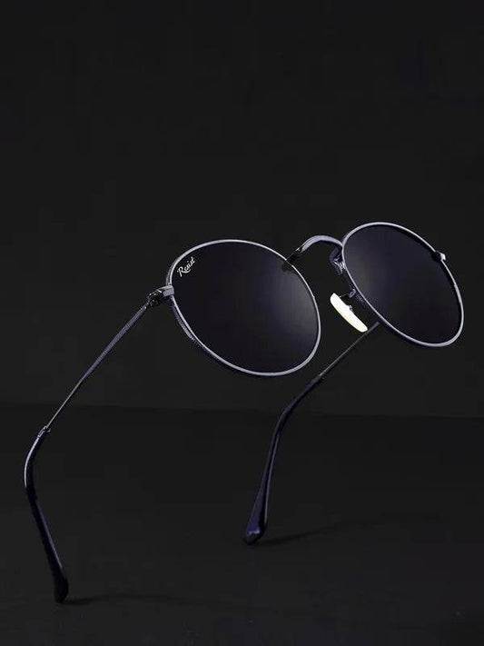 Sunglass Lover round black sunglasses with thin metal frame adjustable nose pads and UV protection