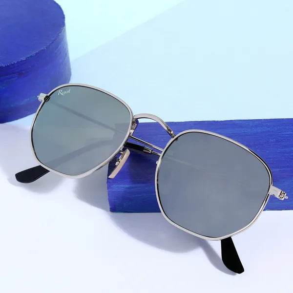 Sunglass Lover silver hexagonal metal sunglasses with gray lenses and black temple tips silver square sunglasses for men