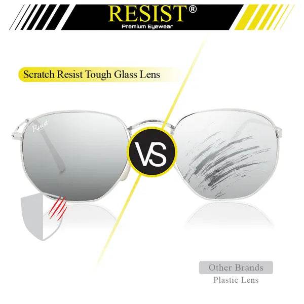 silver square sunglasses for men Sunglass Lover hexagonal frame scratch resistant glass lenses