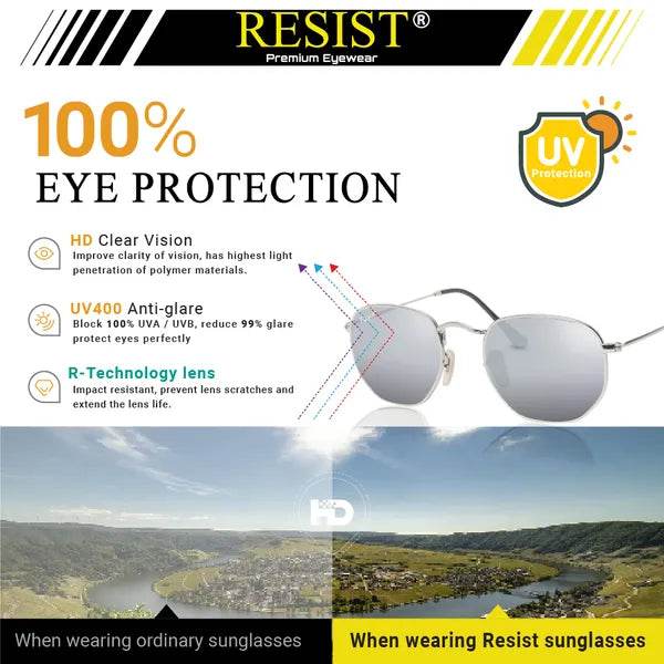 Sunglass Lover hexagonal silver frame mirrored lenses with UV protection marketed as silver square sunglasses for men