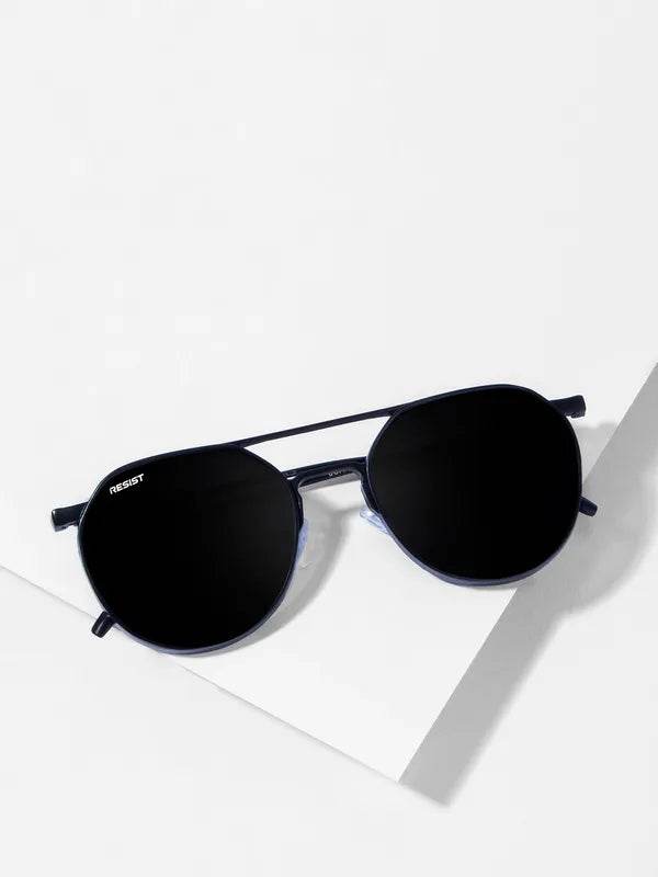 Sunglass Lover Stevan black oval glasses with black lenses and thin metal frame for sun protection