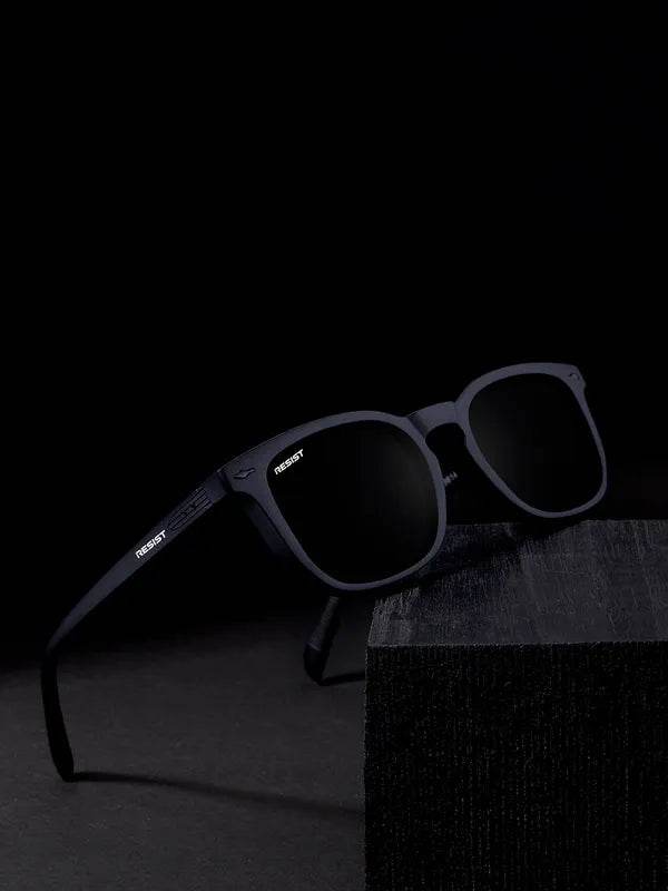 Sunglass Lover matte black wayfarer sunglasses with dark lenses on pedestal UV protected wayfarer sunglasses