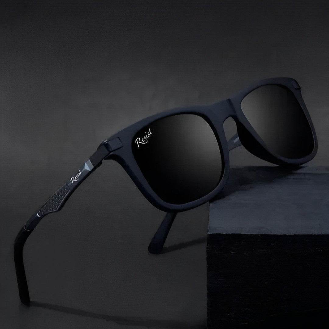 Matte black wayfarer sunglasses for men from Sunglass Lover with polarized dark lenses and textured temples