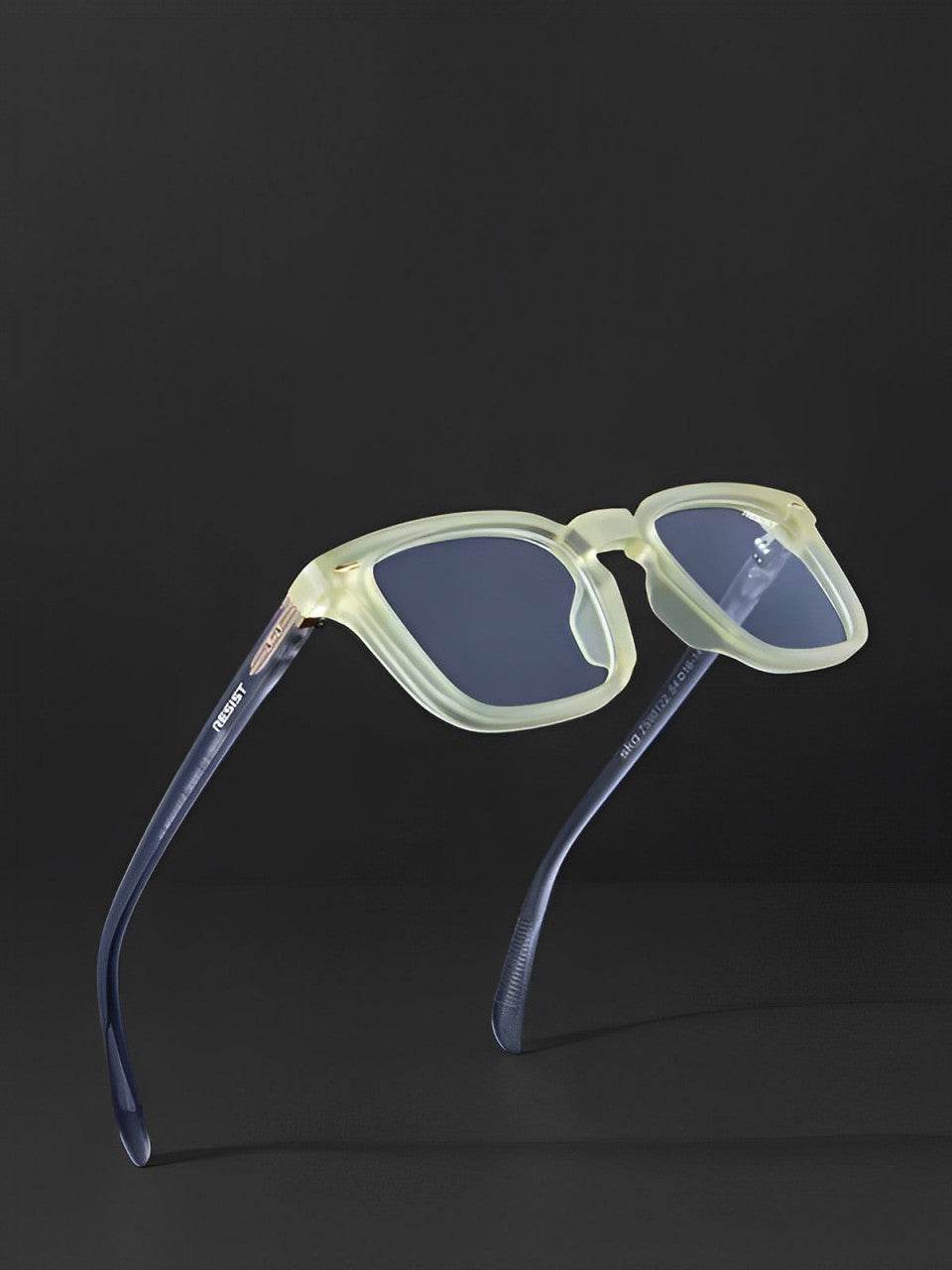 yellow clear eyeglass frames by Sunglass Lover with square translucent front and dark blue temples
