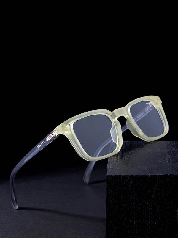Sunglass Lover yellow clear eyeglass frames with square translucent frame and gray lenses