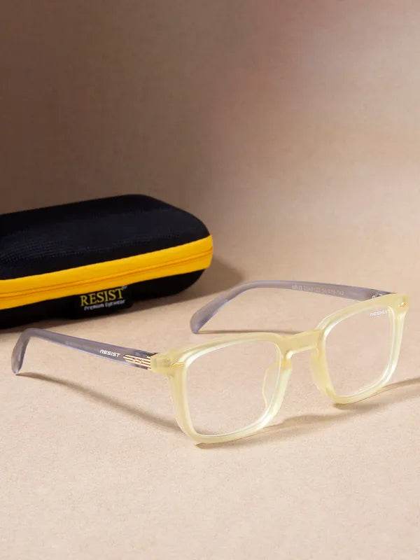 Sunglass Lover yellow clear eyeglass frames square acetate glasses with gray temples and protective case