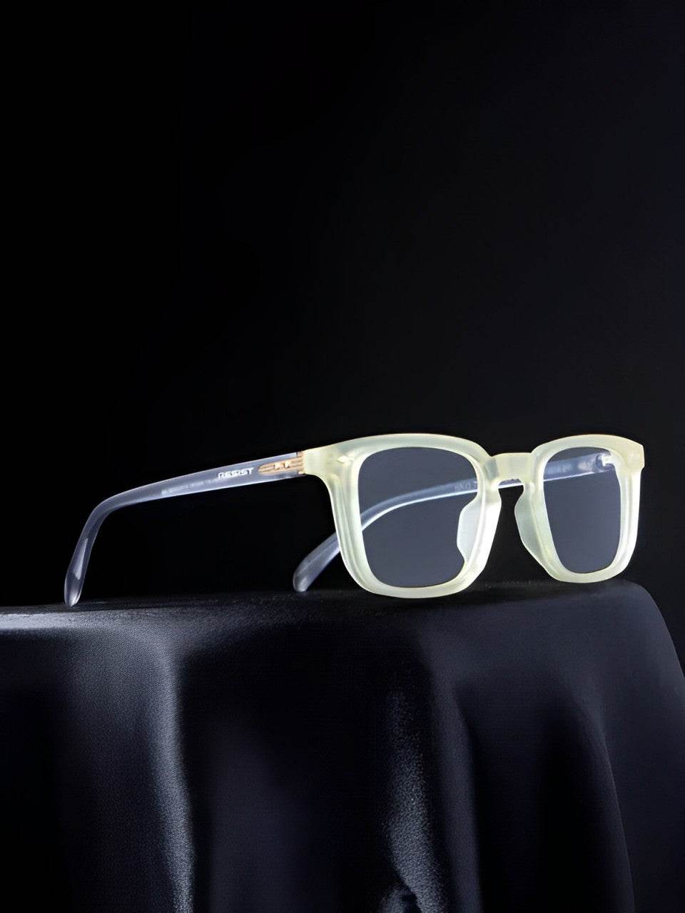Sunglass Lover translucent square eyeglasses in yellow clear eyeglass frames with subtle gray lenses for everyday wear