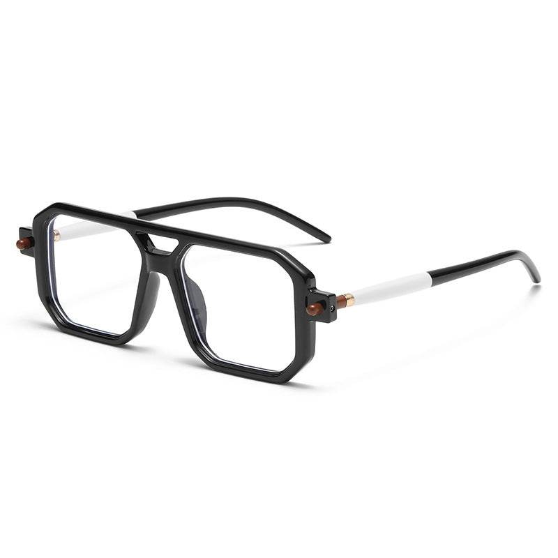 Sunglass Lover trendy square eyeglass frames black geometric acetate with clear lenses and gold hinge accents