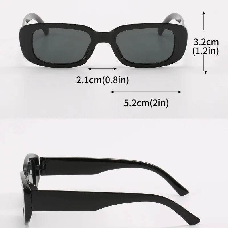 Sunglass Lover Jimmy Rectangle sunglasses black frame front and side views showing slim rectangular lenses