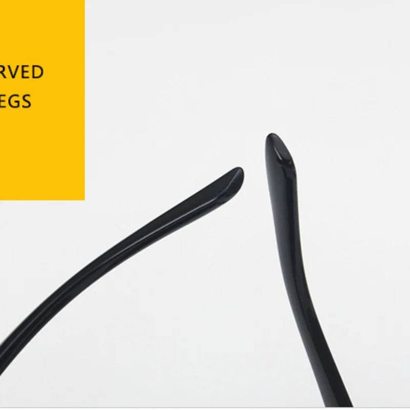 Jimmy Rectangle sunglasses black temple tips close up showing curved earpieces and glossy finish