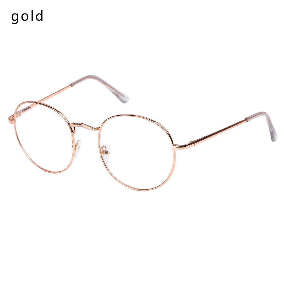 Sunglass Lover COM gold round metal frame reading glasses with thin wire rims and clear nose pads