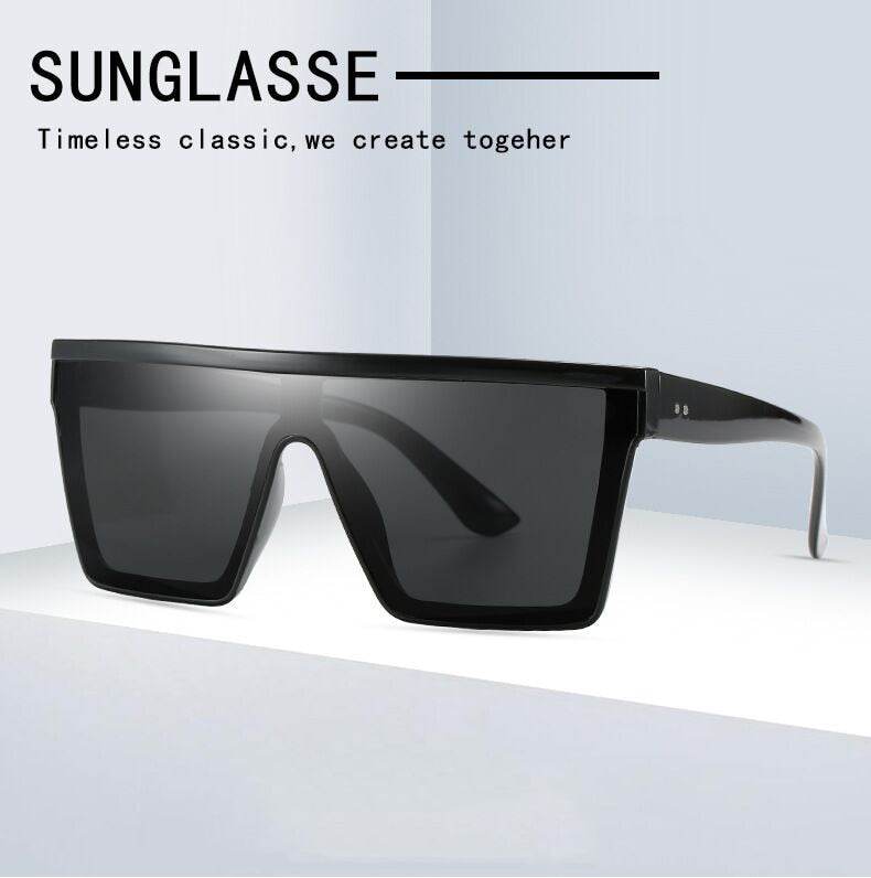 Sunglass Lover vintage black square oversized sunglasses with flat top frame and dark UV lenses