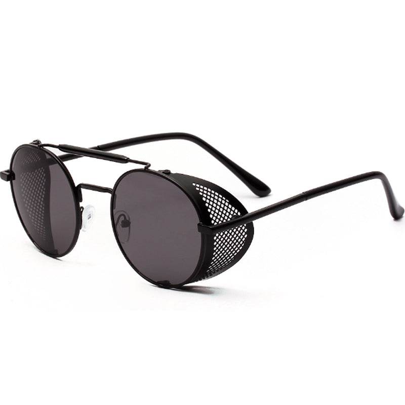 Sunglass Lover black round sunglasses with perforated side shields and double bridge vintage round sunglasses for women