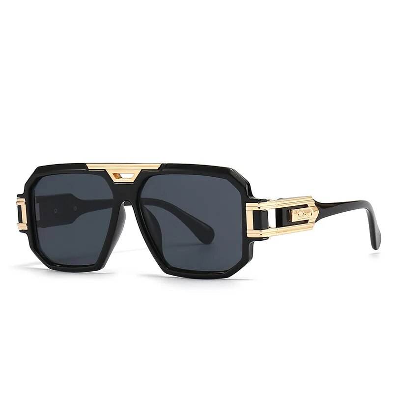 Sunglass Lover men's vintage oversized sunglasses in black with gold metal accents and dark UV lenses