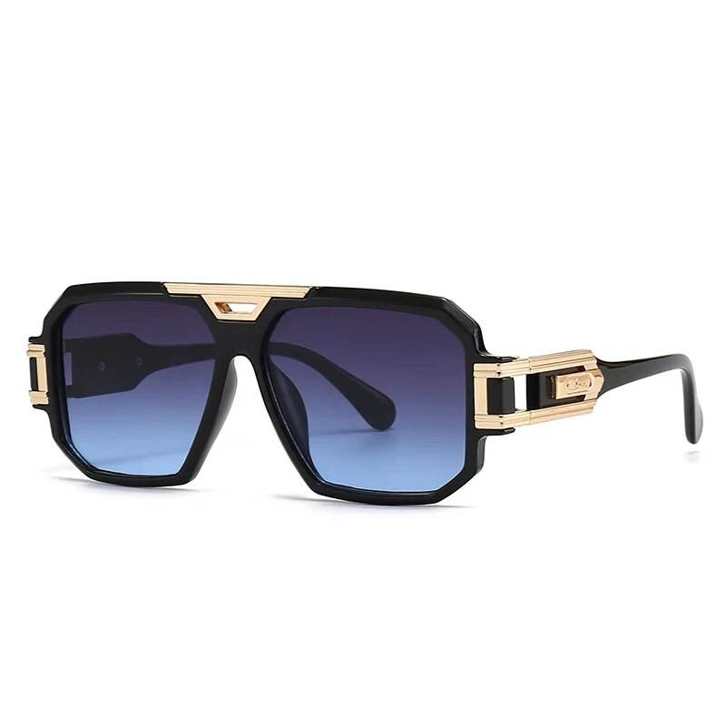 Sunglass Lover men's vintage oversized sunglasses with black frame gold accents and blue gradient lenses