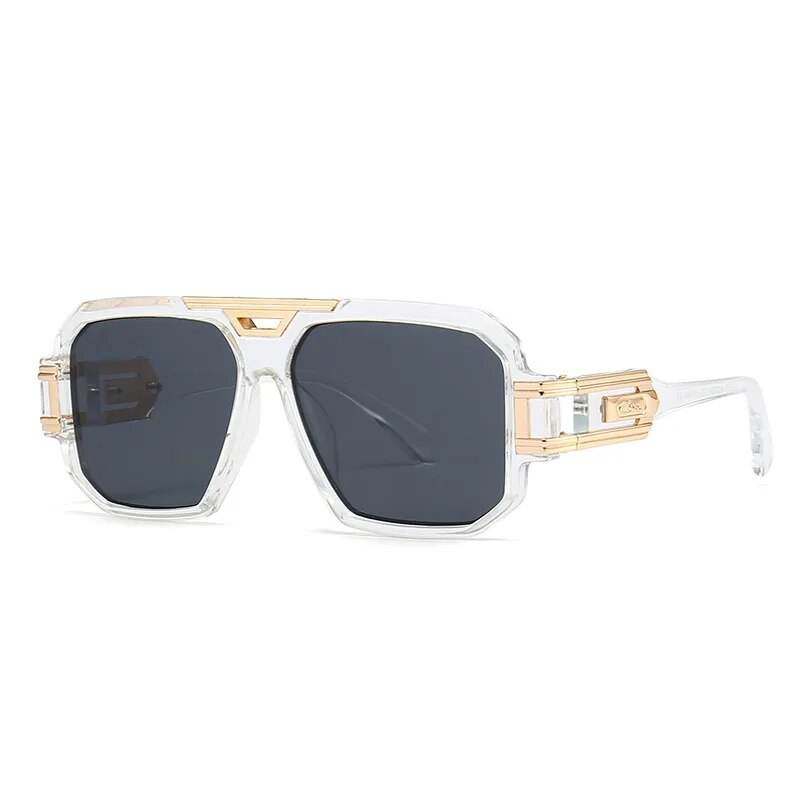 Sunglass Lover men's vintage oversized sunglasses clear crystal frame with gold accents and dark lenses