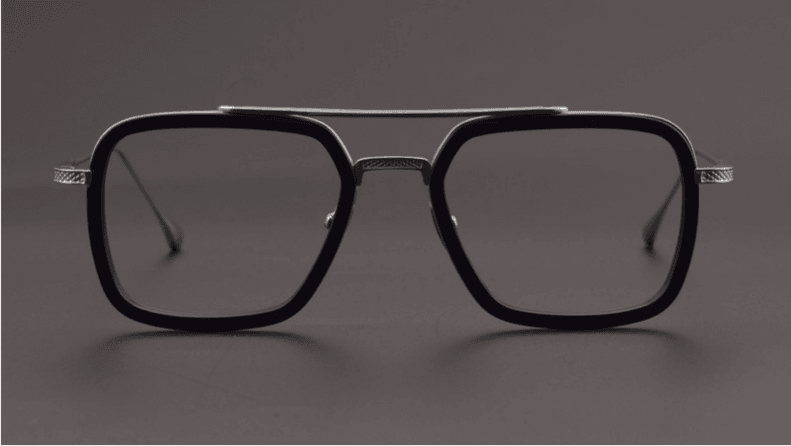 Sunglass Lover men's square eyeglass frames black metal double bridge with gray tinted lenses