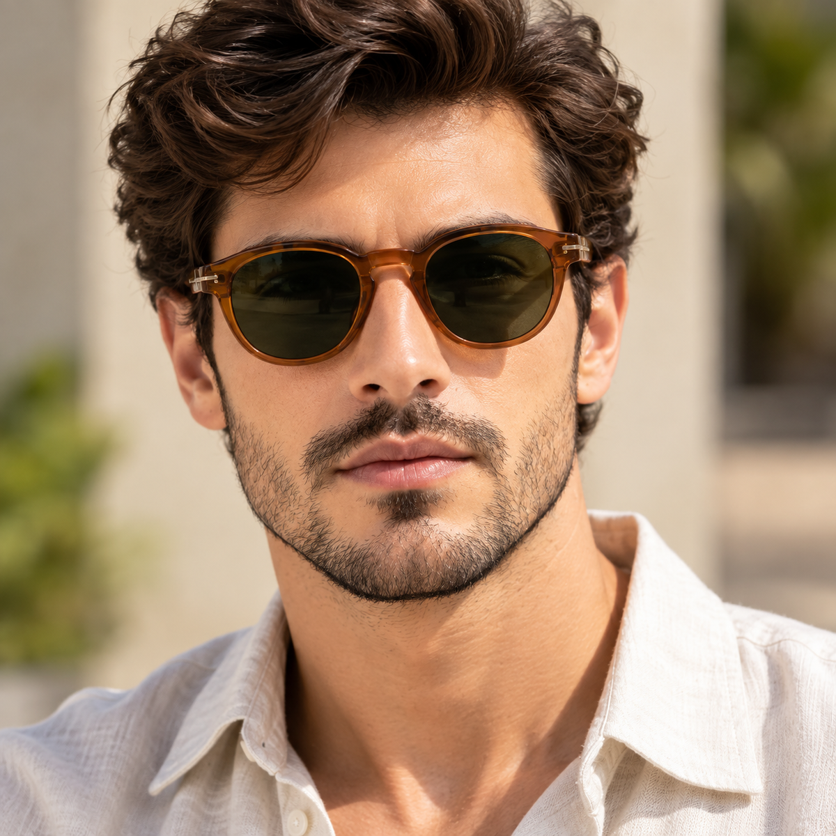 Men’s Premium Amber Round Sunglasses – Model 5255