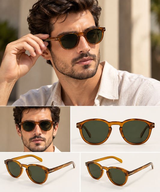 Men’s Premium Amber Round Sunglasses – Model 5255