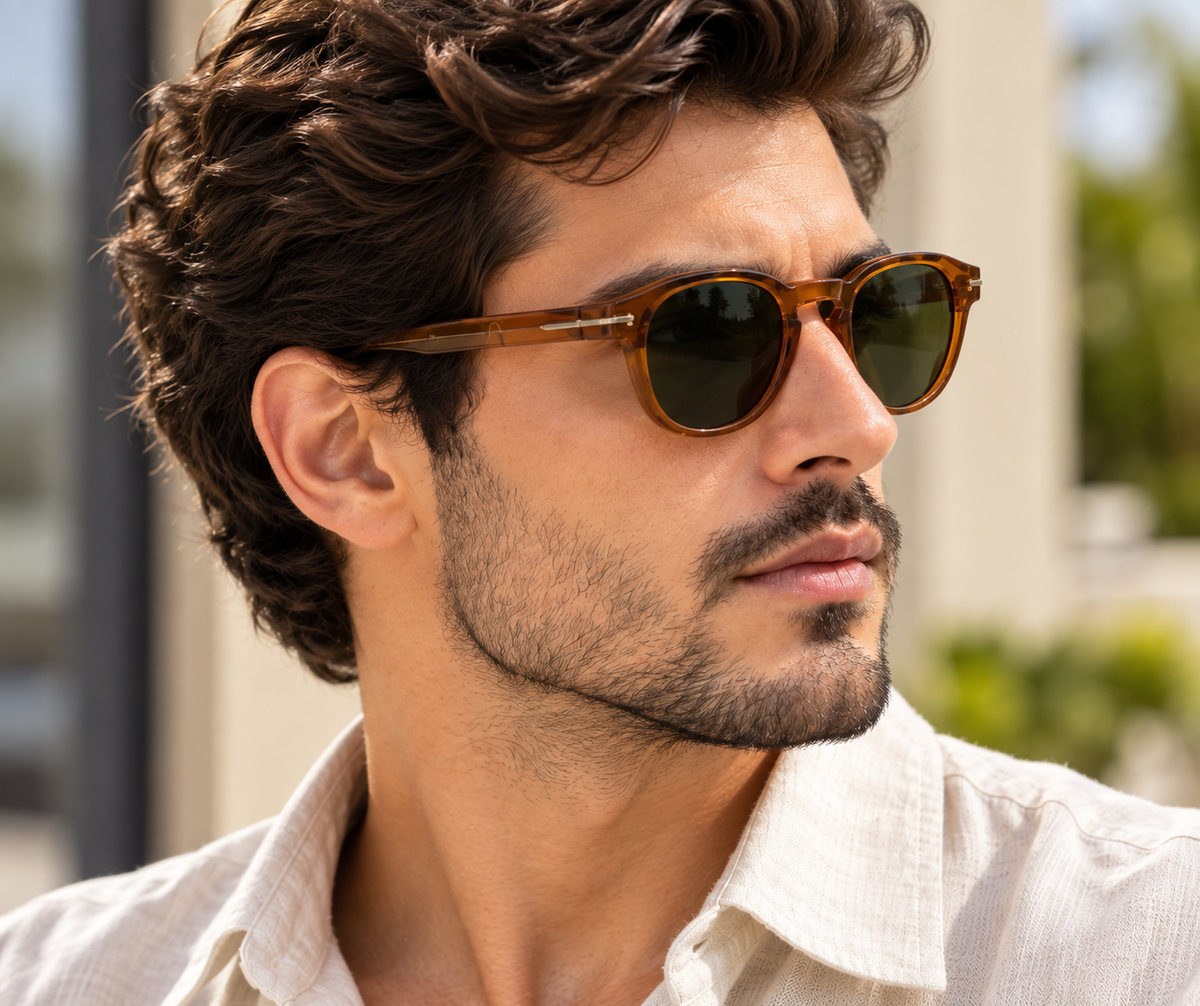 Men’s Premium Amber Round Sunglasses – Model 5255