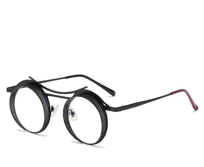Sunglass Lover black metal round steampunk sunglasses with perforated rims and adjustable nose pads vintage style