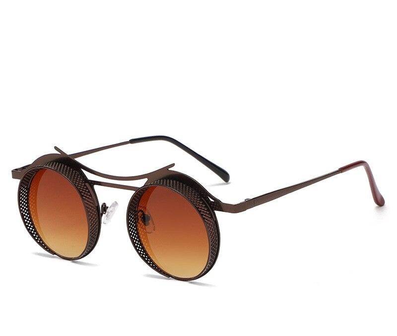 Sunglass Lover round steampunk sunglasses with brown gradient lenses and perforated metal frames