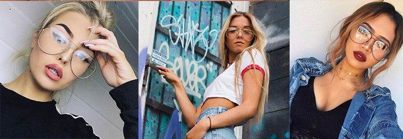 Sunglass Lover aviation metal frame eyeglasses shown on three models wearing casual outfits