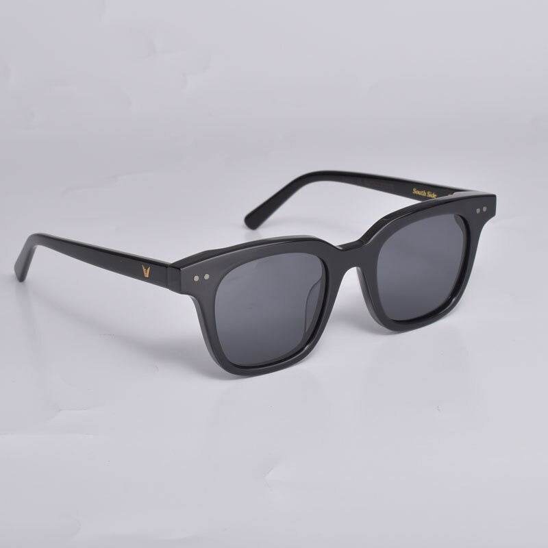 Sunglass Lover black fashion rectangle sunglasses for women with dark lenses and subtle gold temple logo