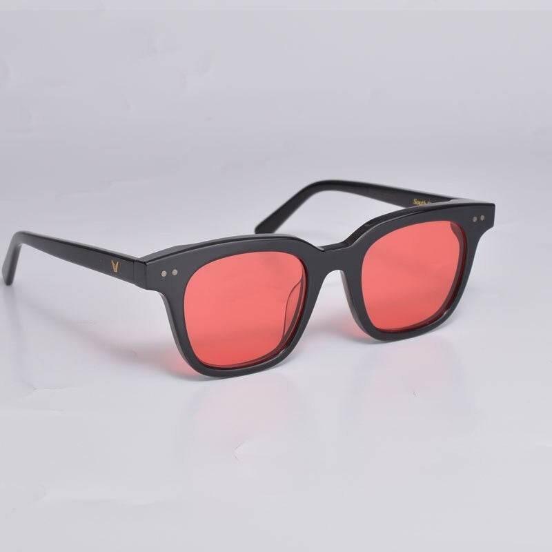 Sunglass Lover black frame fashion rectangle sunglasses for women with red tinted lenses
