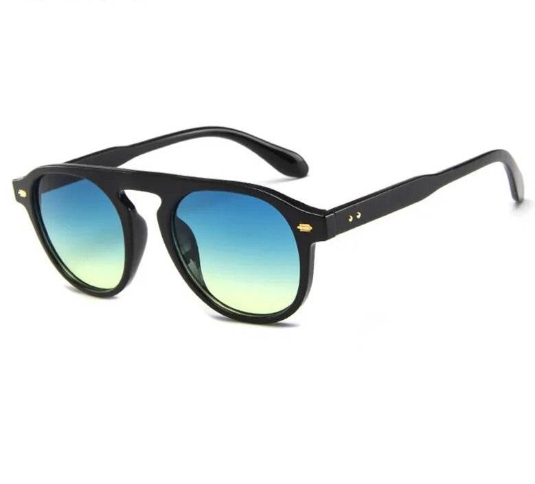 Sunglass Lover black frame retro oval vintage sunglasses with blue green gradient mirrored lenses