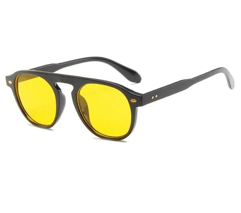 Sunglass Lover retro oval vintage sunglasses black frame yellow lenses stylish daytime eyewear
