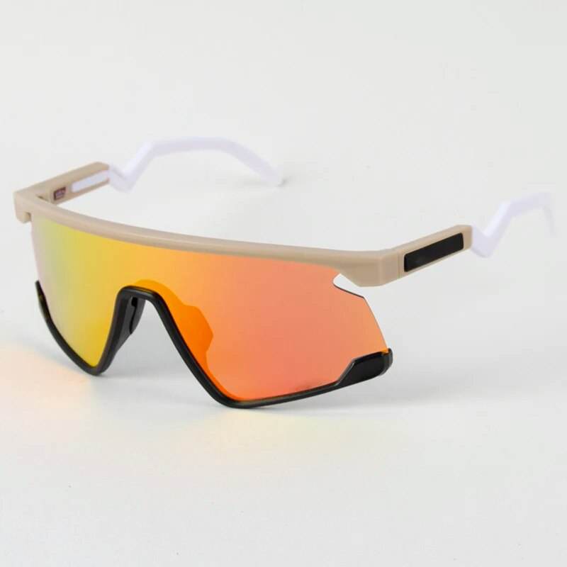 Sunglass Lover beige frame sports wraparound shield with orange mirrored lens cycling sunglasses for men