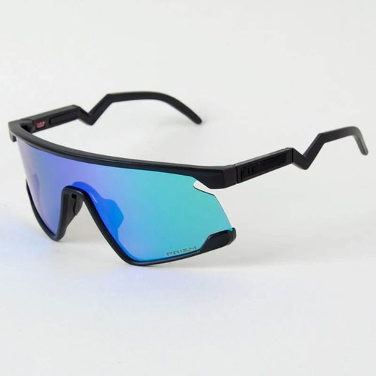 Black shield sports sunglasses with blue mirrored lens and angular temples by Sunglass Lover cycling sunglasses for men